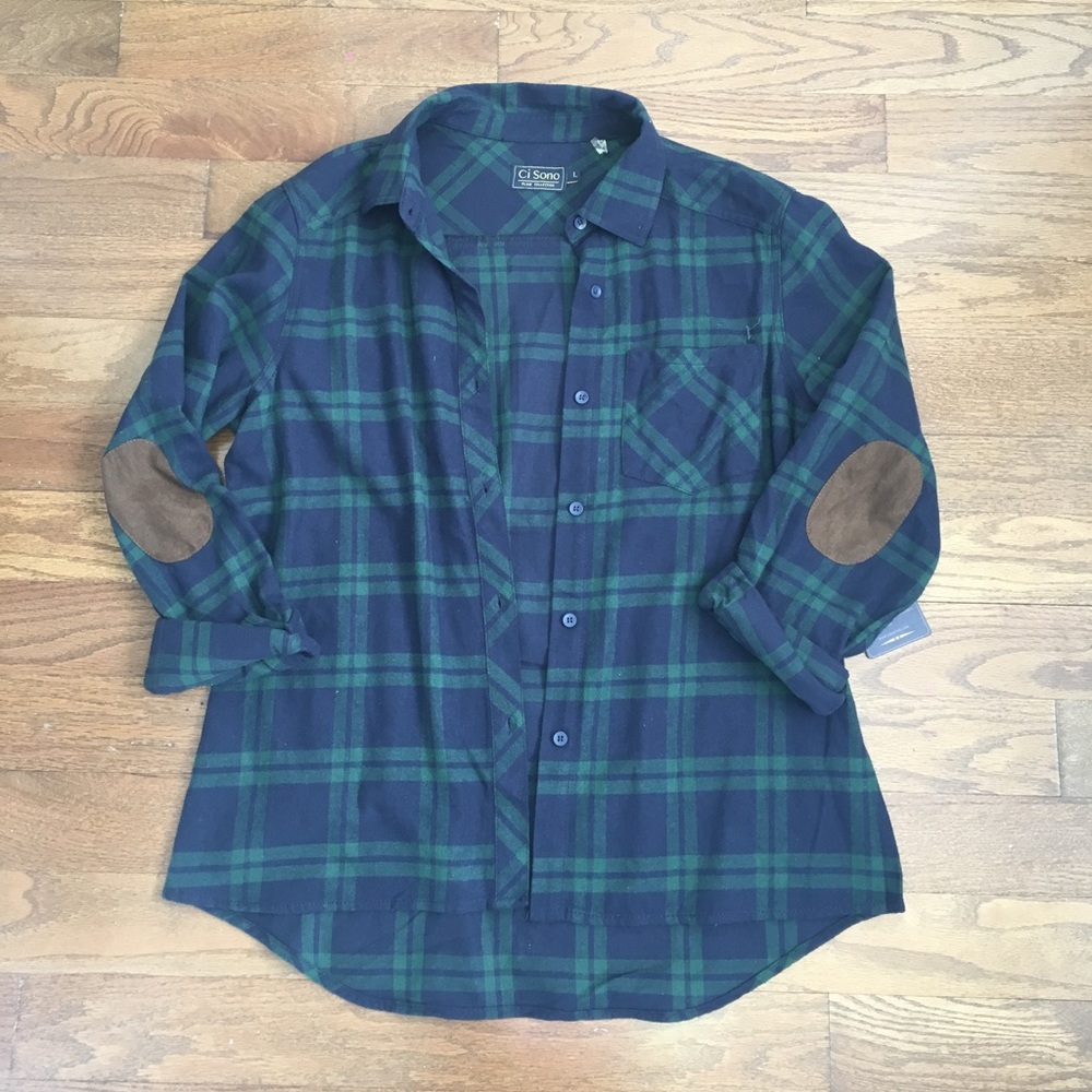 Flannel shift with cute elbow patches